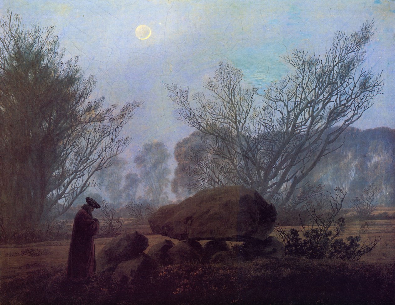Gå på skymningen (man som tänker på en megalith) av Caspar David Friedrich