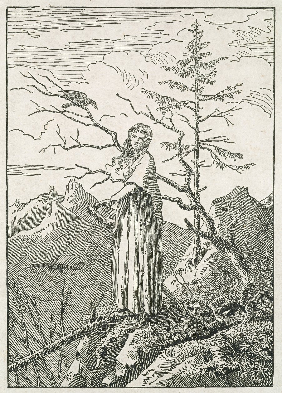 Kvinna med en korp, på kanten av ett stup av Caspar David Friedrich