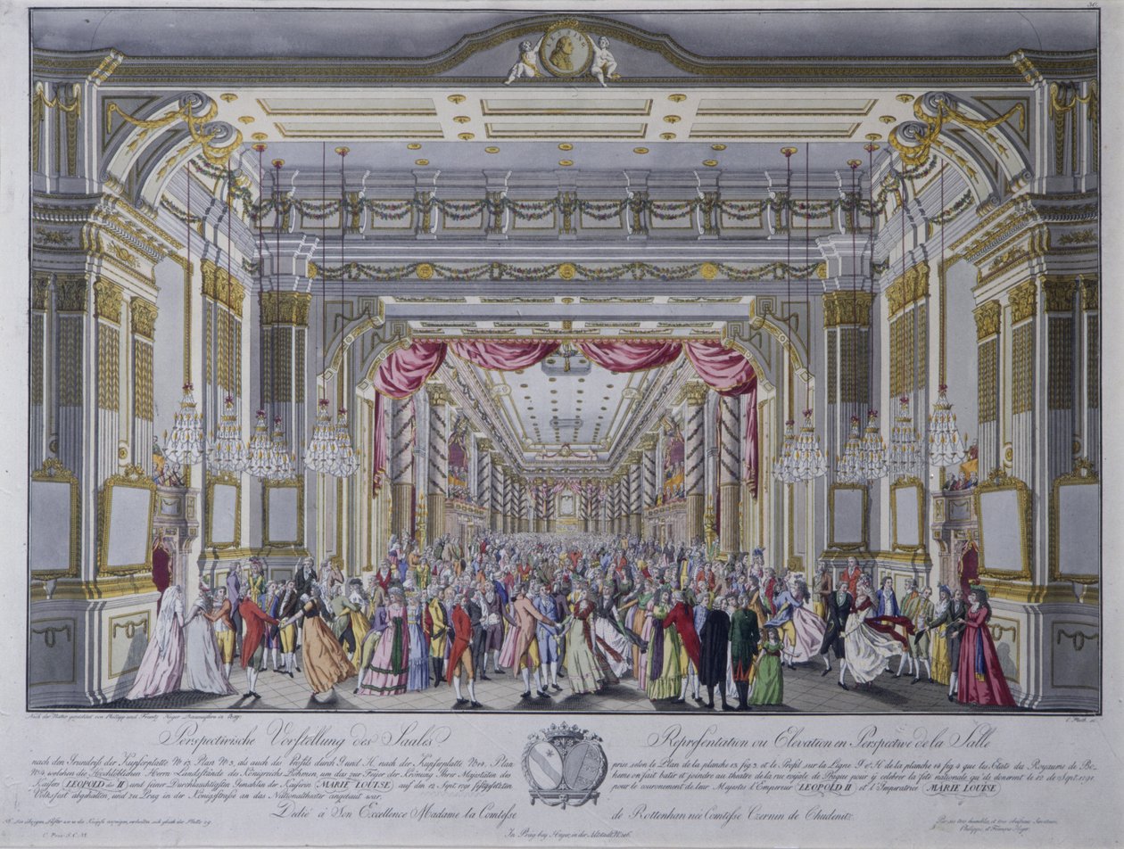 Bal efter kröningen av Leopold II till kung av Böhmen i Prag 1791 (handfärgad gravyr) av Caspar Pluth