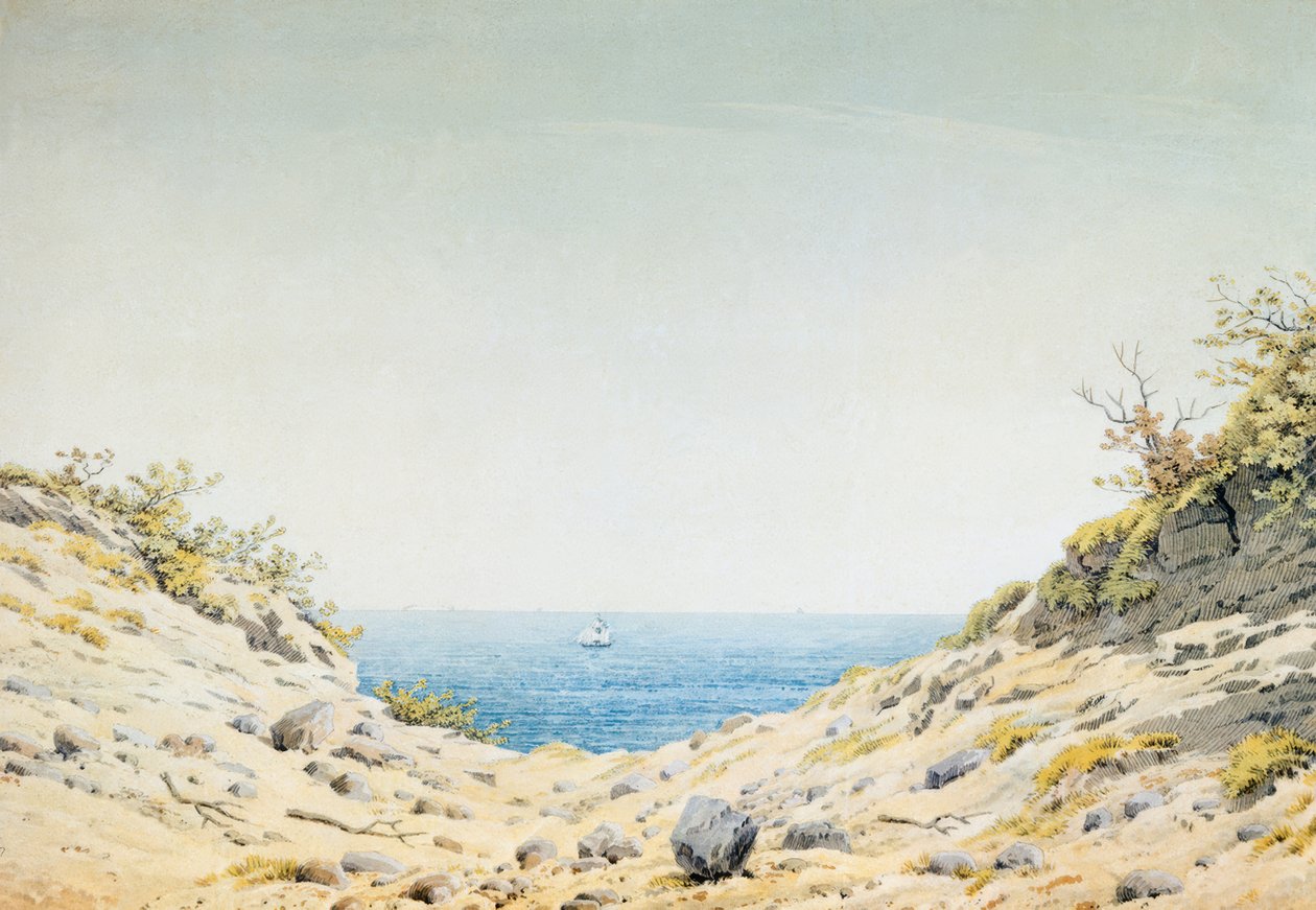 Utsikt genom en sänka mot havet av Caspar David Friedrich