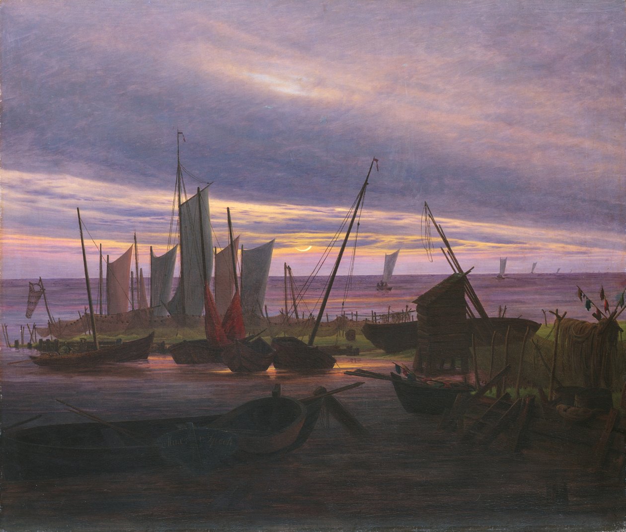 Båtar i hamnen på kvällen, ca. 1828 av Caspar David Friedrich