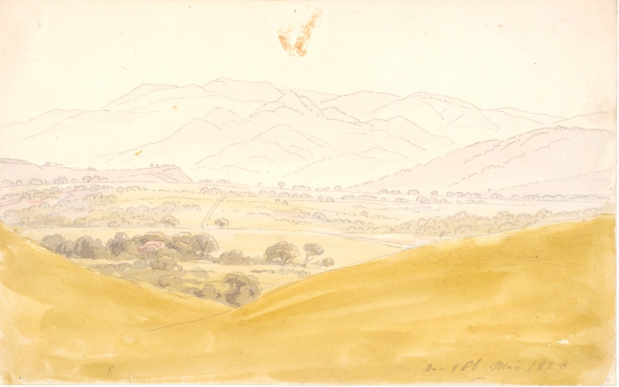 Böhmiskt landskap med Mittelgebirge av Caspar David Friedrich
