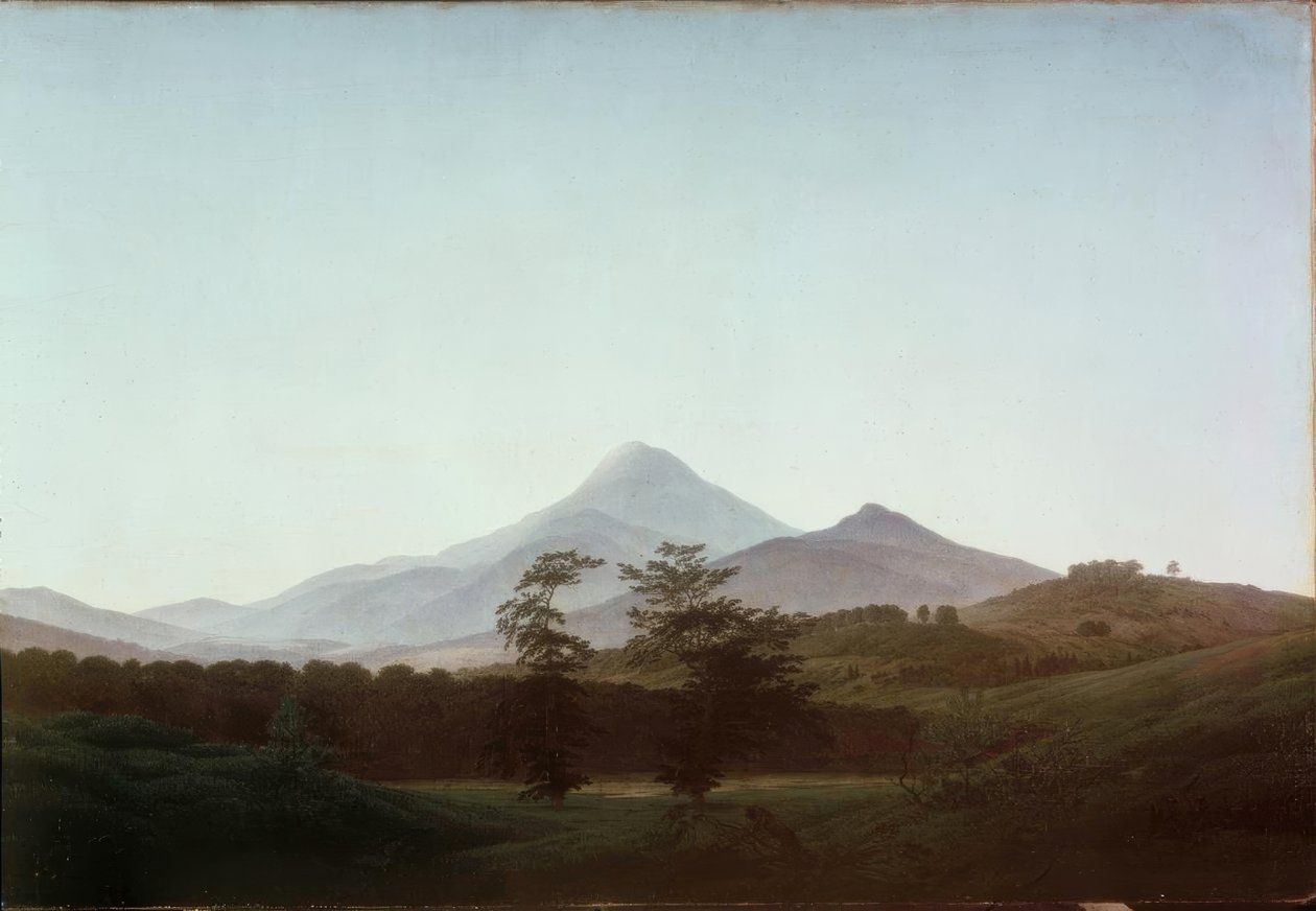 Bohemiskt landskap med den stora och lilla Milleschauen av Caspar David Friedrich