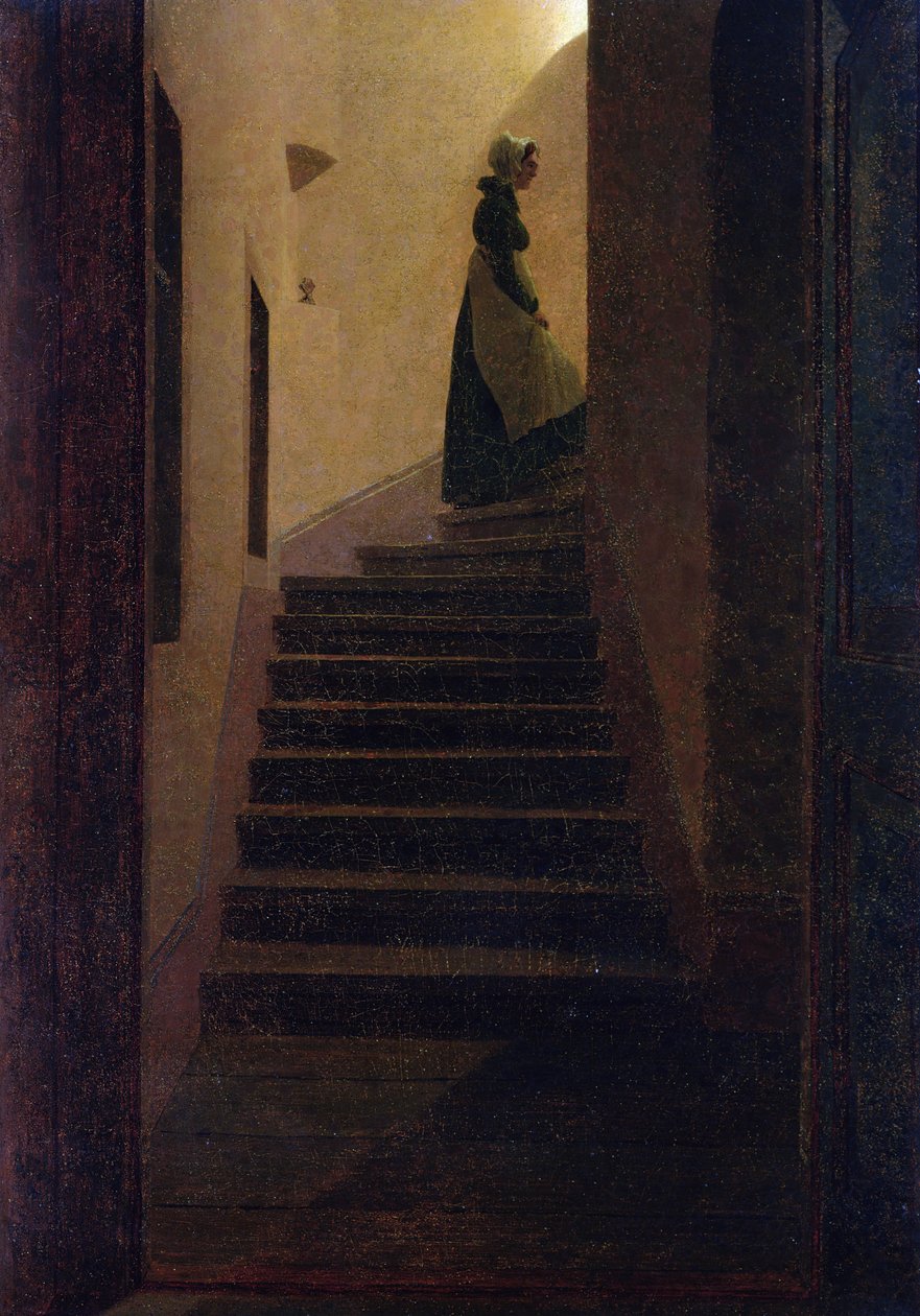 Caroline on the Stairs (olja på duk) av Caspar David Friedrich