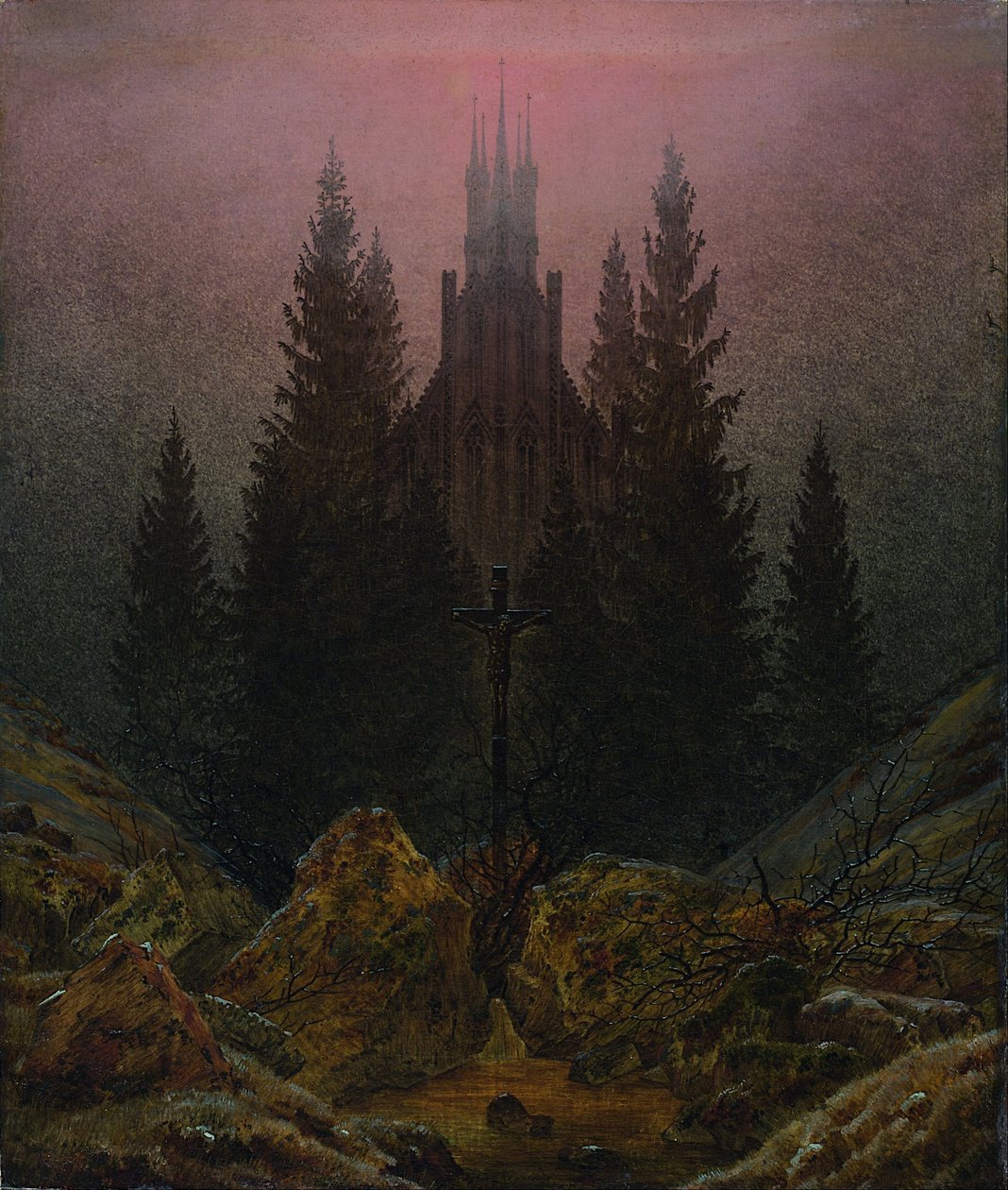 Kors och katedral i bergen av Caspar David Friedrich