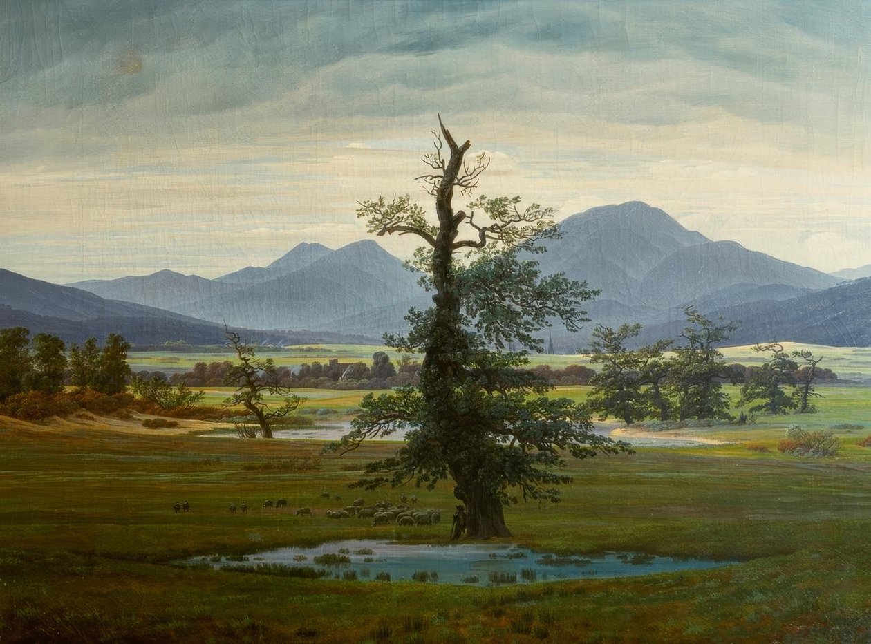 Bylandskap med morgonbelysning av Caspar David Friedrich