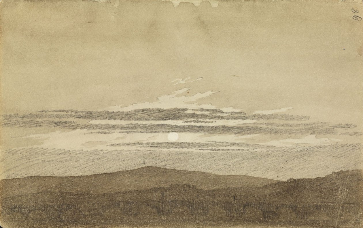 Bergslandskap i solnedgång av Caspar David Friedrich