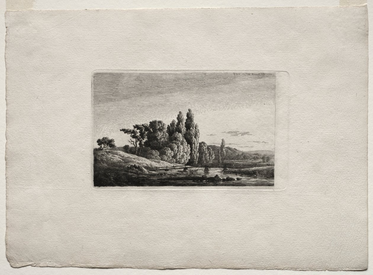 Spång med kors före träd vid en flod, c.1803. av Caspar David Friedrich