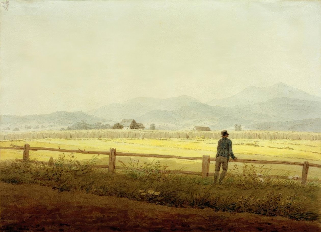 Bergslandskap med figur (Schmiedeberger Kamm) av Caspar David Friedrich