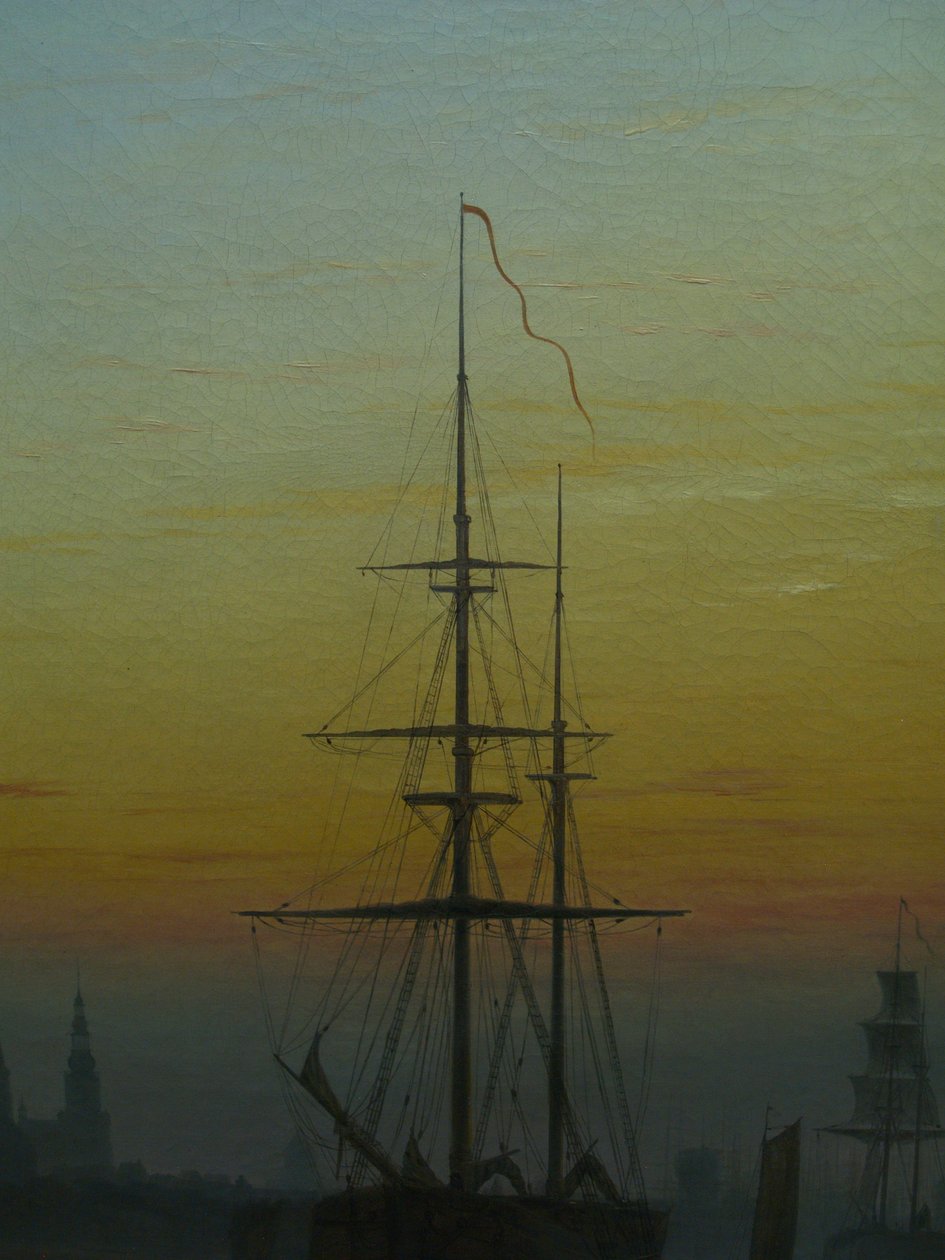 Tyska: Der Greifswalder Hafen Greifswalds hamn
 detalj Alternativ titel(r): Fartyg i Greifswalds hamn detalj av Caspar David Friedrich