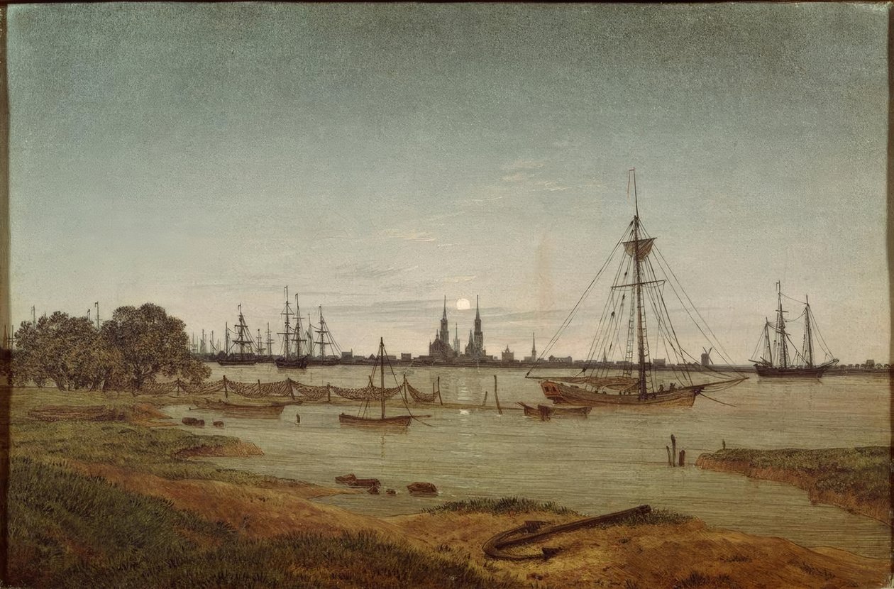 Hamn i månsken av Caspar David Friedrich