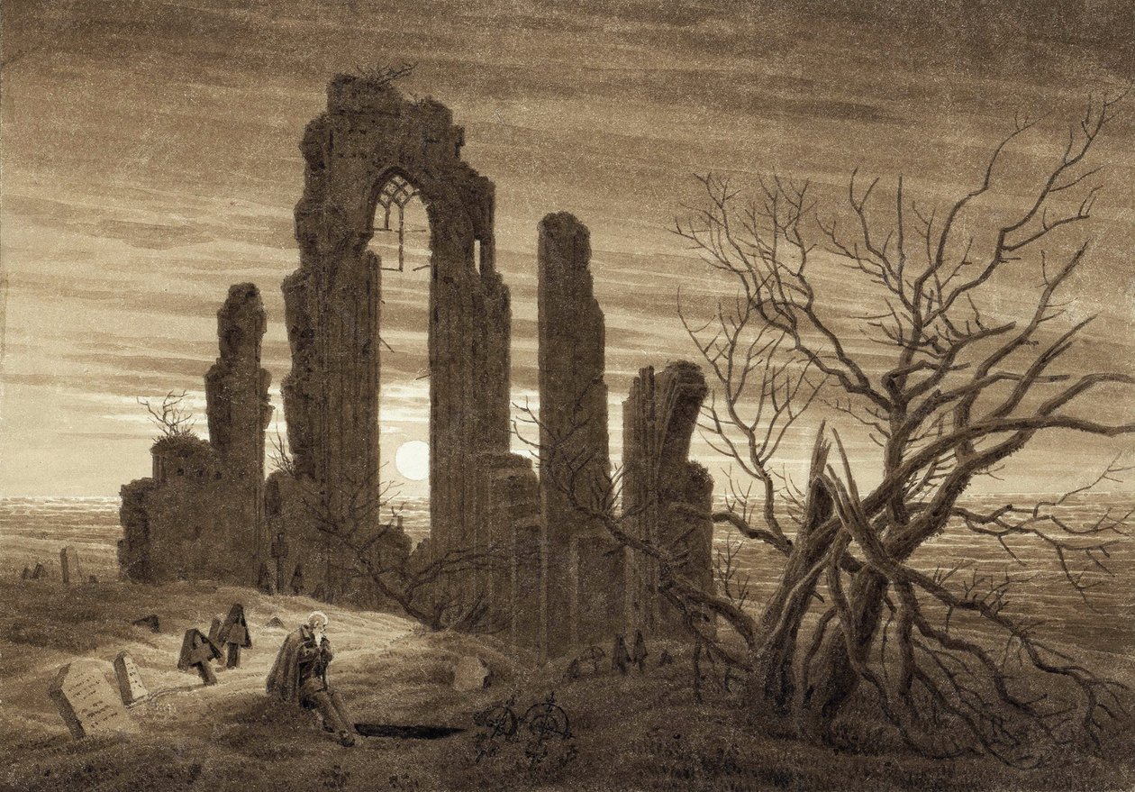 Vinter, natt, ålderdom och död (utdrag ur cykeln av dygnets timmar och människans åldrar) - Verk av Caspar David Friedrich (1774-1840), sepia på papper (19,2x27,5 cm) av Caspar David Friedrich