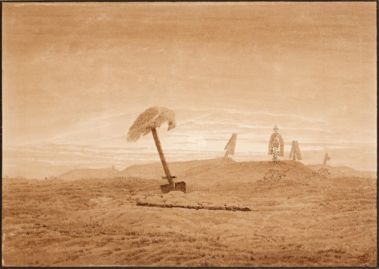 Landskap med gravar, ca 1836 av Caspar David Friedrich