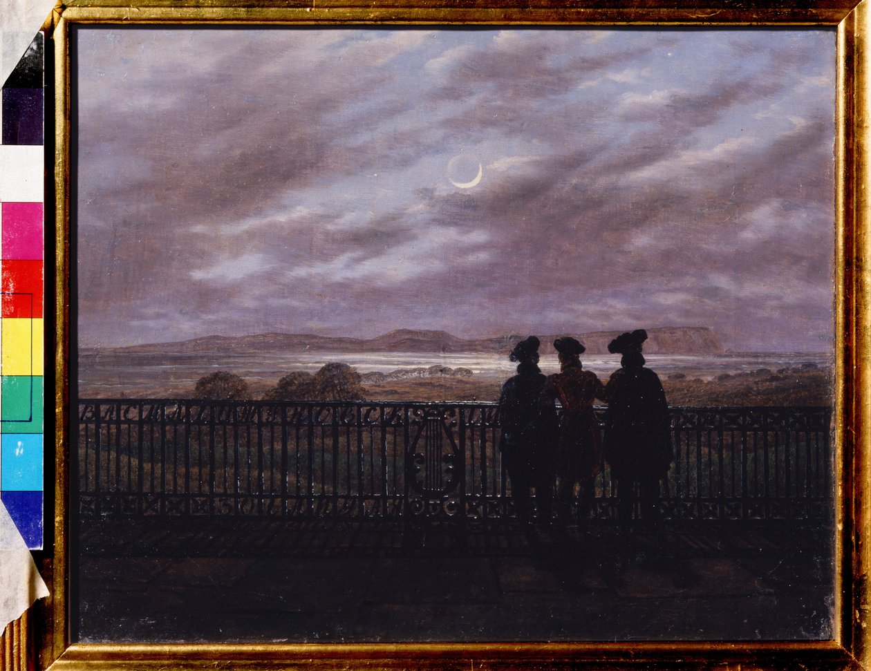 ""Les poetes russes Vassili Joukovski (Zhukovsky) (1783-1852), Ivan Tourgueniev (Tourgueneff) (1818-1883) och Alexandre Ivan Tourgueniev (vers 1784-1846)) (Poeterna V.A. Zhukovysky, Turgenevichov och Ivan Servanichov ) Peinture de Cas av Caspar David Friedrich