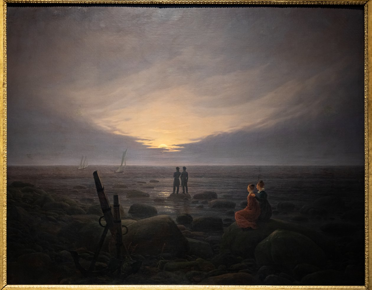 Månen stiger över havet (olja på duk) av Caspar David Friedrich