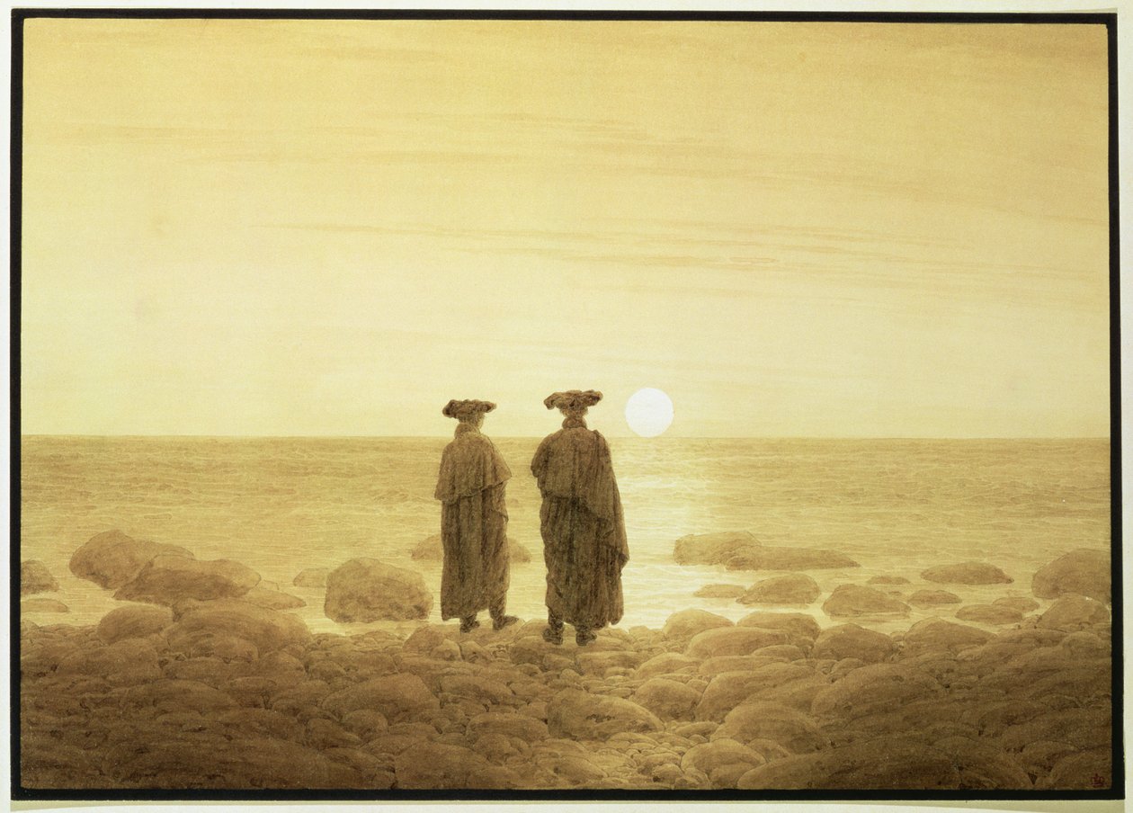 Moonrise, 1835-7 (sepia tvätt över penna) av Caspar David Friedrich