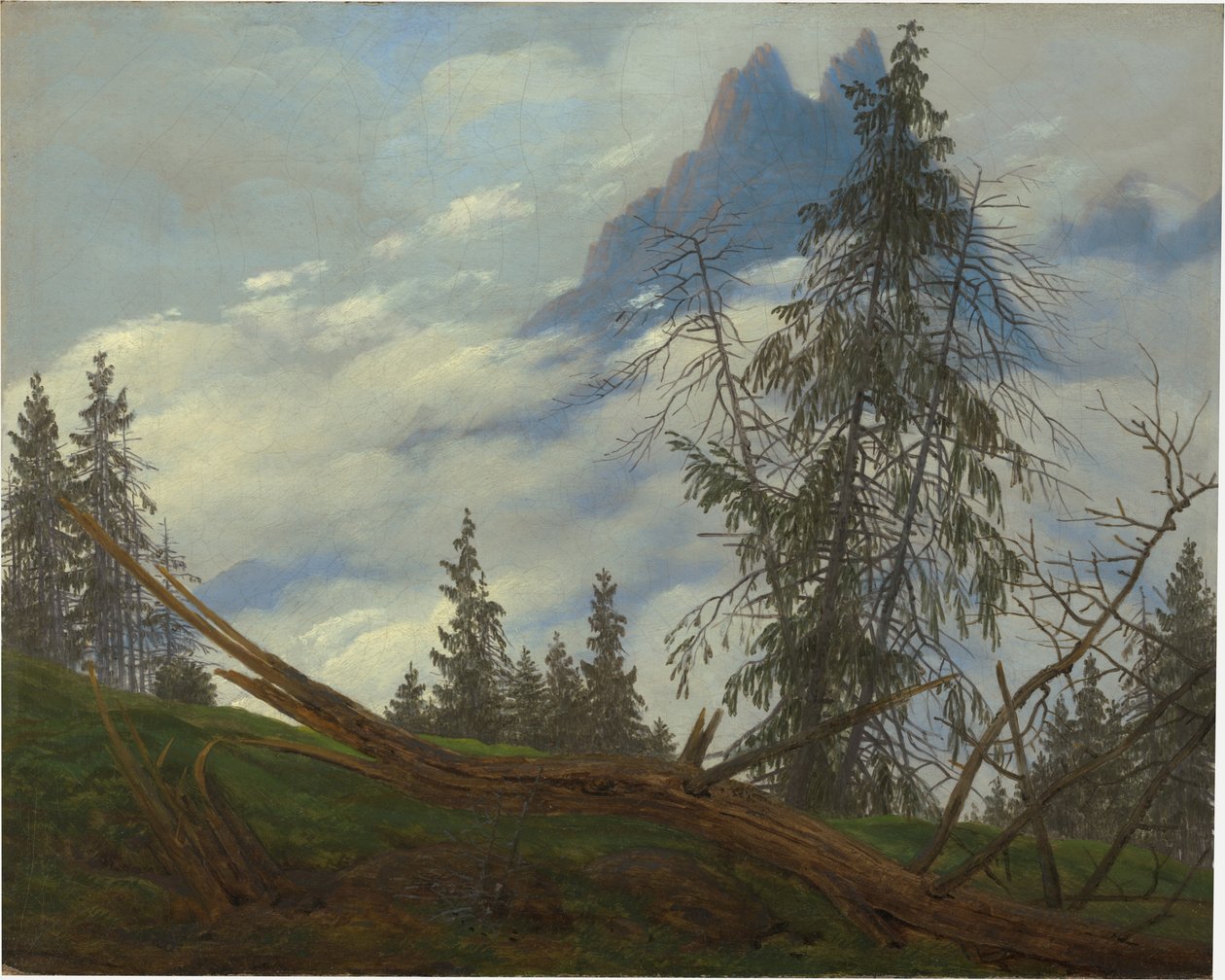 Bergstopp med drivande moln av Caspar David Friedrich