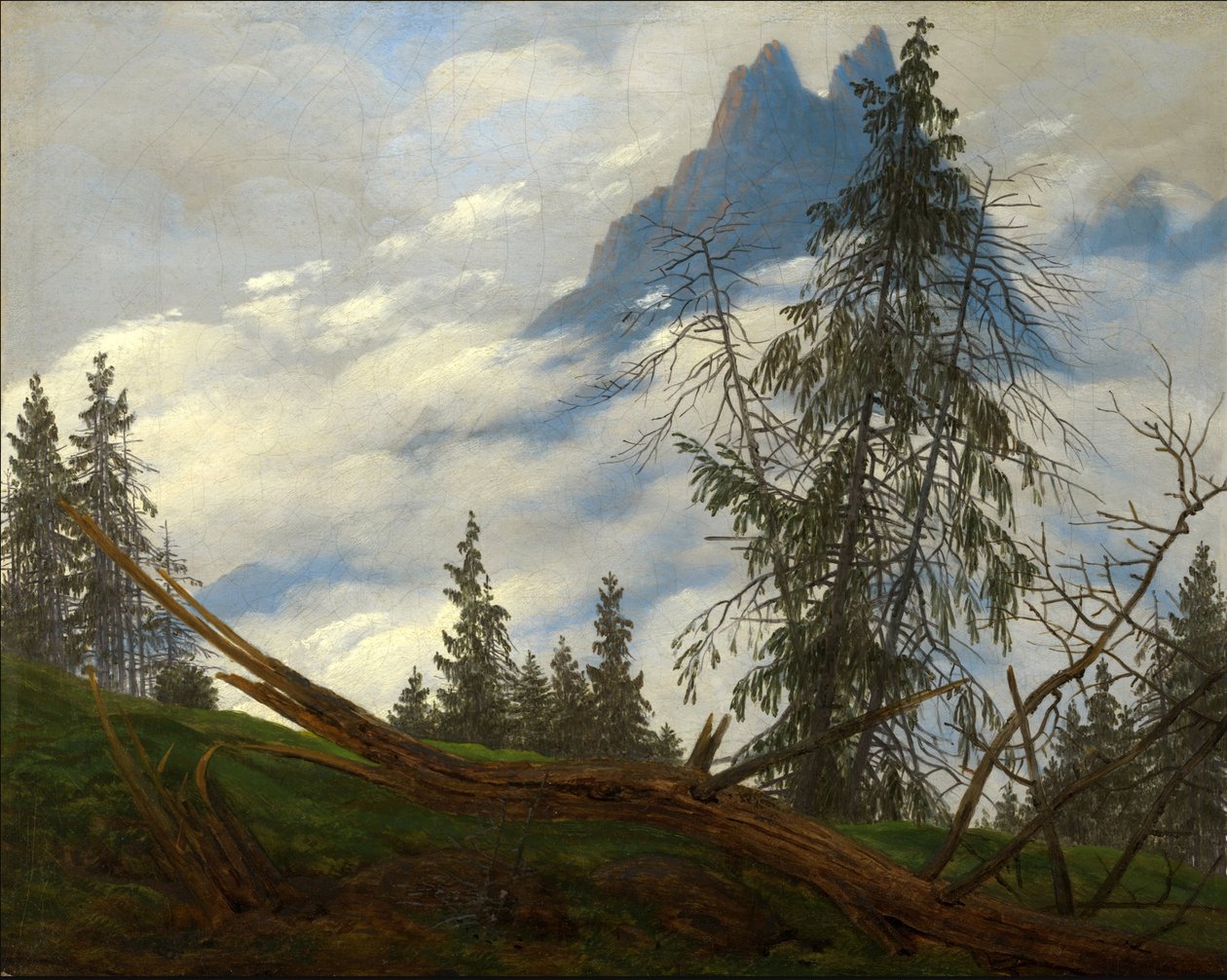 Bergstopp med drivande moln av Caspar David Friedrich
