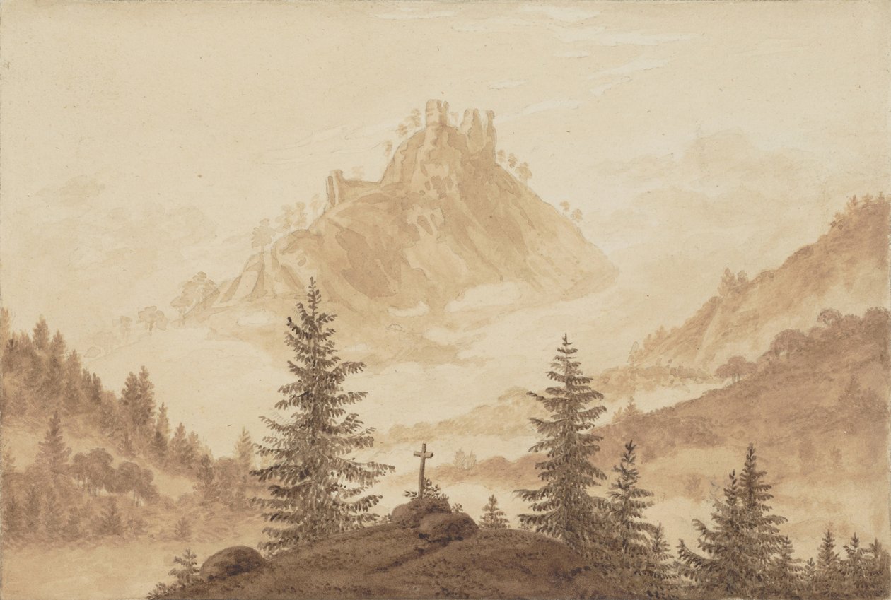 Bergslandskap med dimma i dalen, ca 1805. av Caspar David Friedrich
