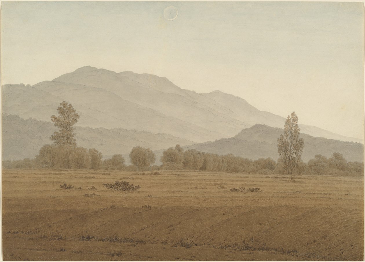 Nymåne ovanför Riesengebirge-bergen av Caspar David Friedrich