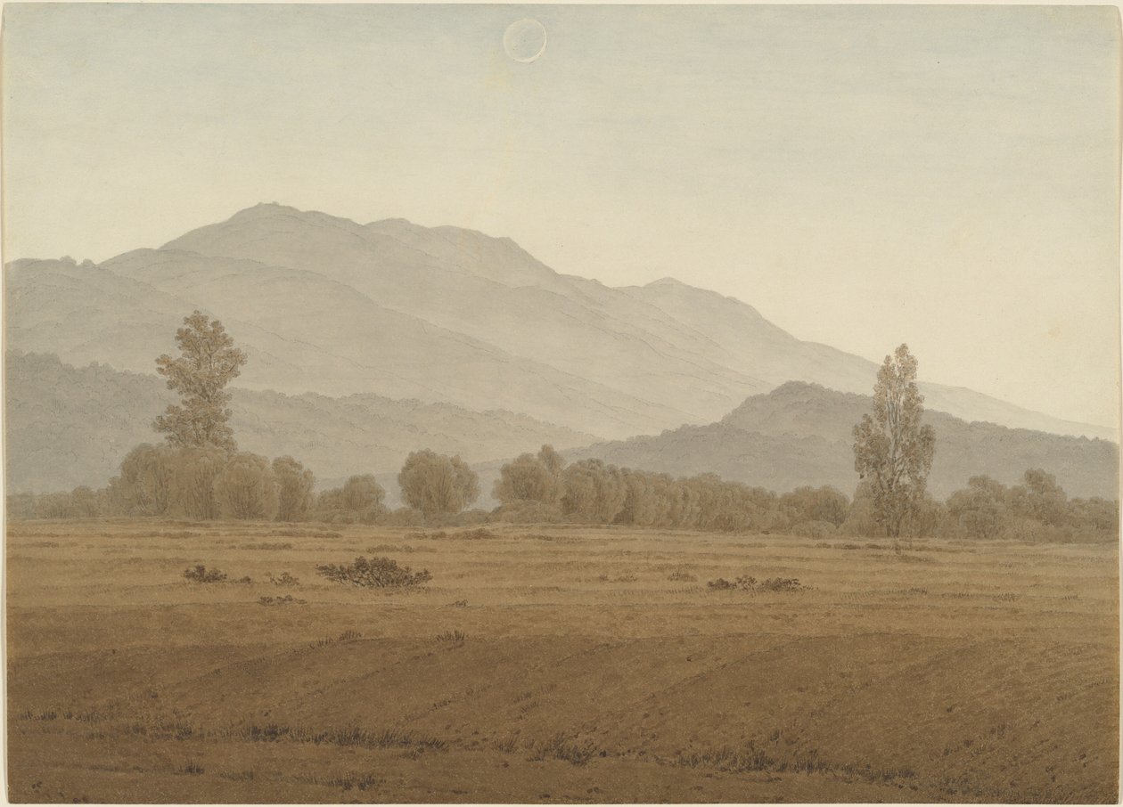 Nymåne ovanför Riesengebirge-bergen av Caspar David Friedrich