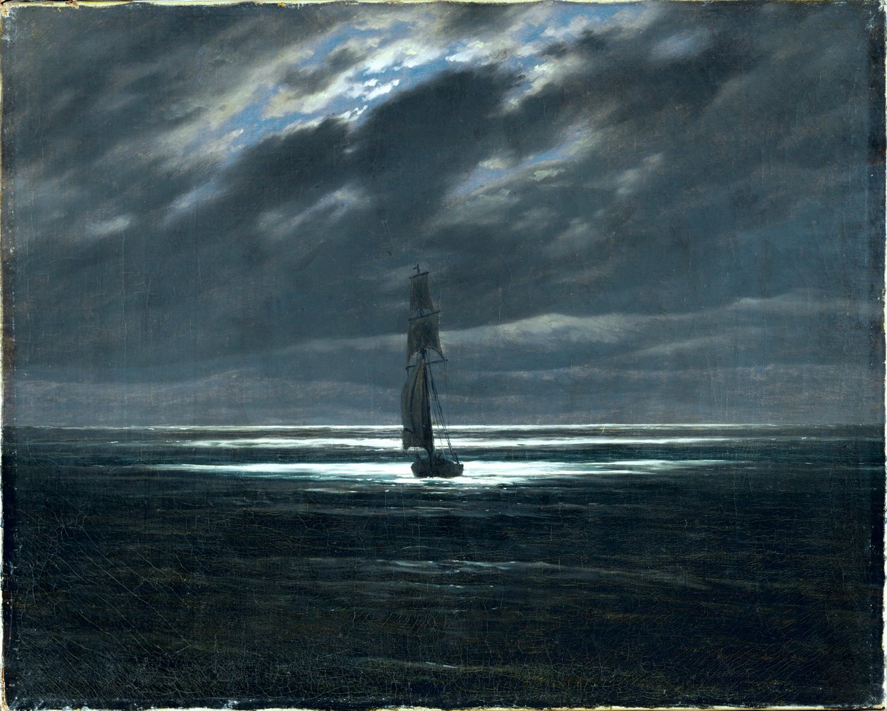 Havsstycke i månsken (olja på duk) av Caspar David Friedrich