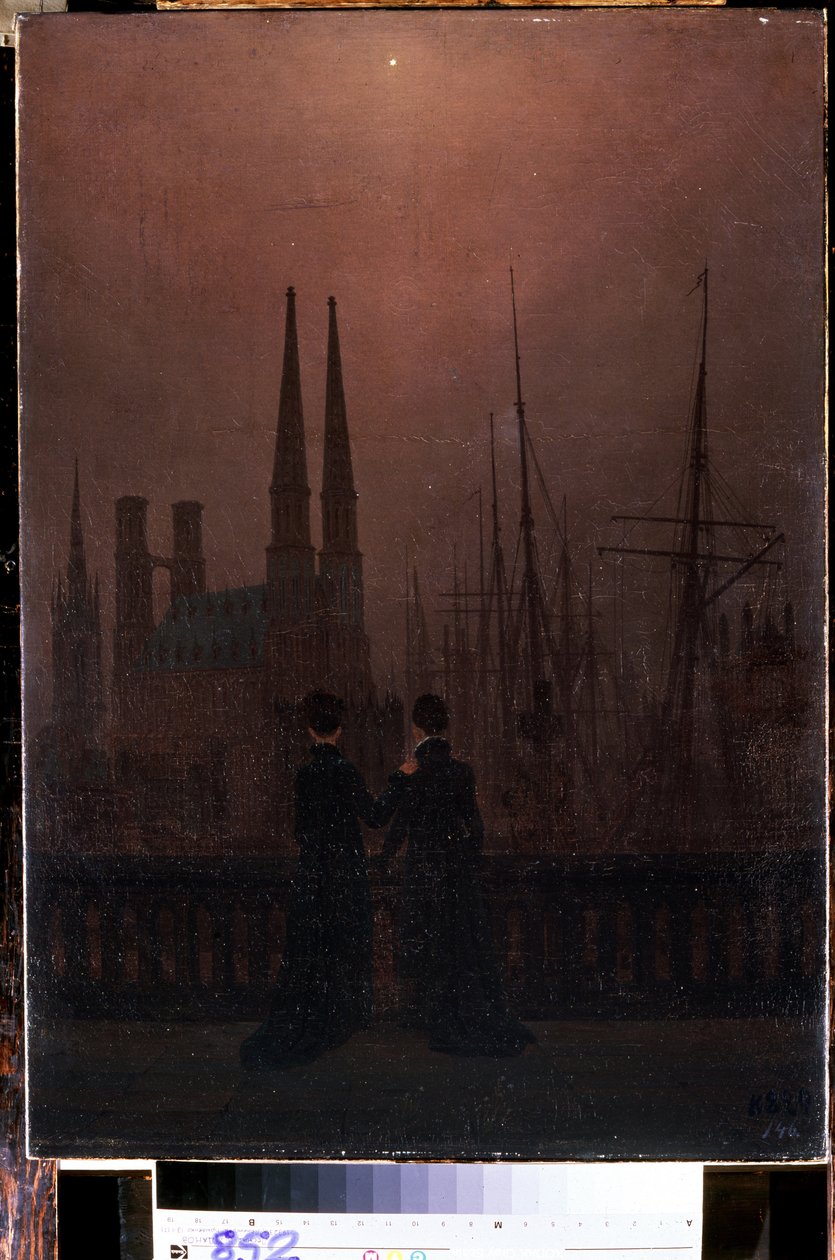 ""Afton i hamnen eller systrarna"" (Natt i en hamn (Systrar)) Målning av Caspar David Friedrich (1774-1840) 1818-1820 Mått 74x52 cm Eremitagemuseet, Sankt Petersburg av Caspar David Friedrich