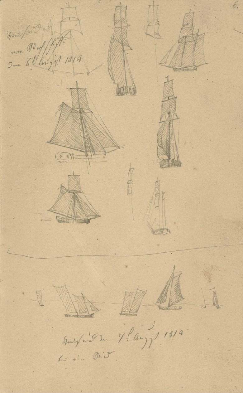 Studier av segelfartyg av Caspar David Friedrich