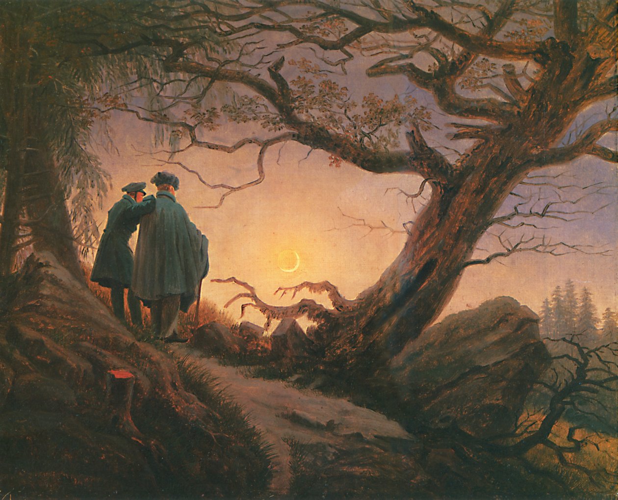 Två män betraktar månen av Caspar David Friedrich