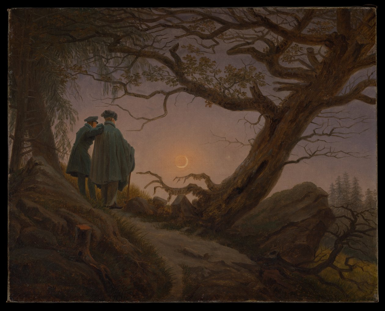 Två män som betraktar månen av Caspar David Friedrich