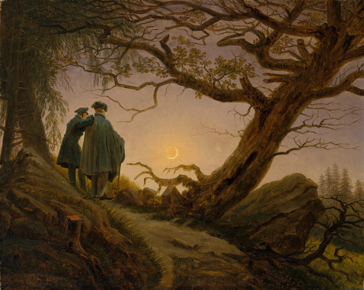 Two Men Contemplating the Moon, c.1825–30 (olja på duk) av Caspar David Friedrich