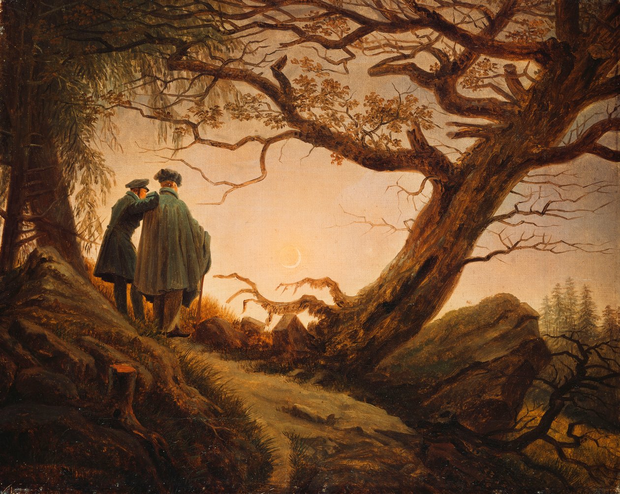 Två män i betraktandet av månen; Två män som överväger månen, c.1830 av Caspar David Friedrich
