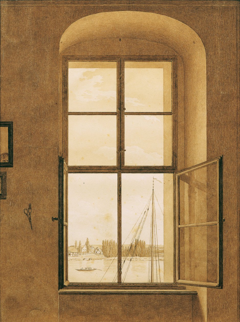 Utsikt från fönstret i konstnärens ateljé, höger fönster, 1805-1806. av Caspar David Friedrich