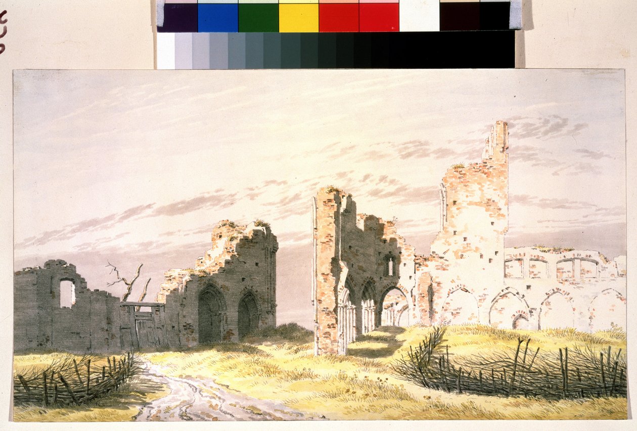 ""Utsikt över ruinerna av ett kloster i Elden"" (Ett kloster i Elden) Akvarell av Caspar David Friedrich (1774-1840) 1800-tals Pushkin Museum Moskva av Caspar David Friedrich