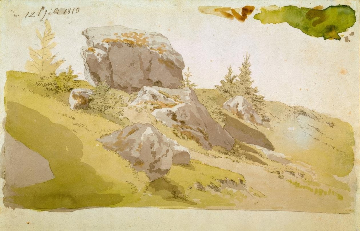 Äng med stenar i Giant Mountains av Caspar David Friedrich