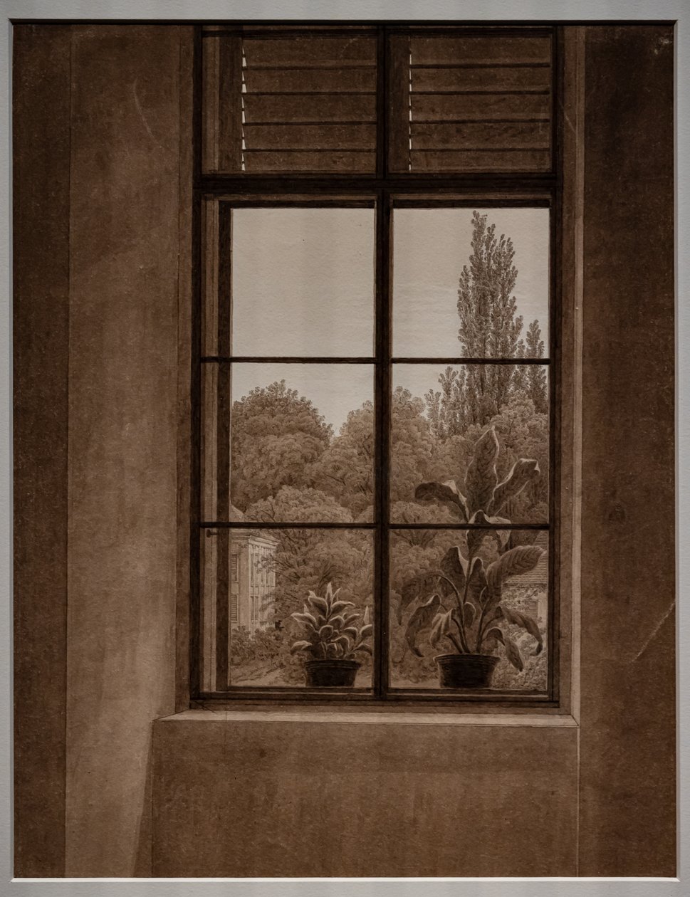 Fönster med utsikt över en park av Caspar David Friedrich