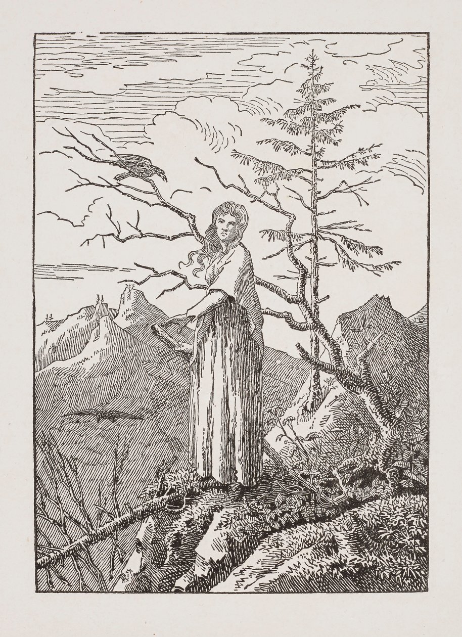 Kvinna med korp vid avgrunden av Caspar David Friedrich