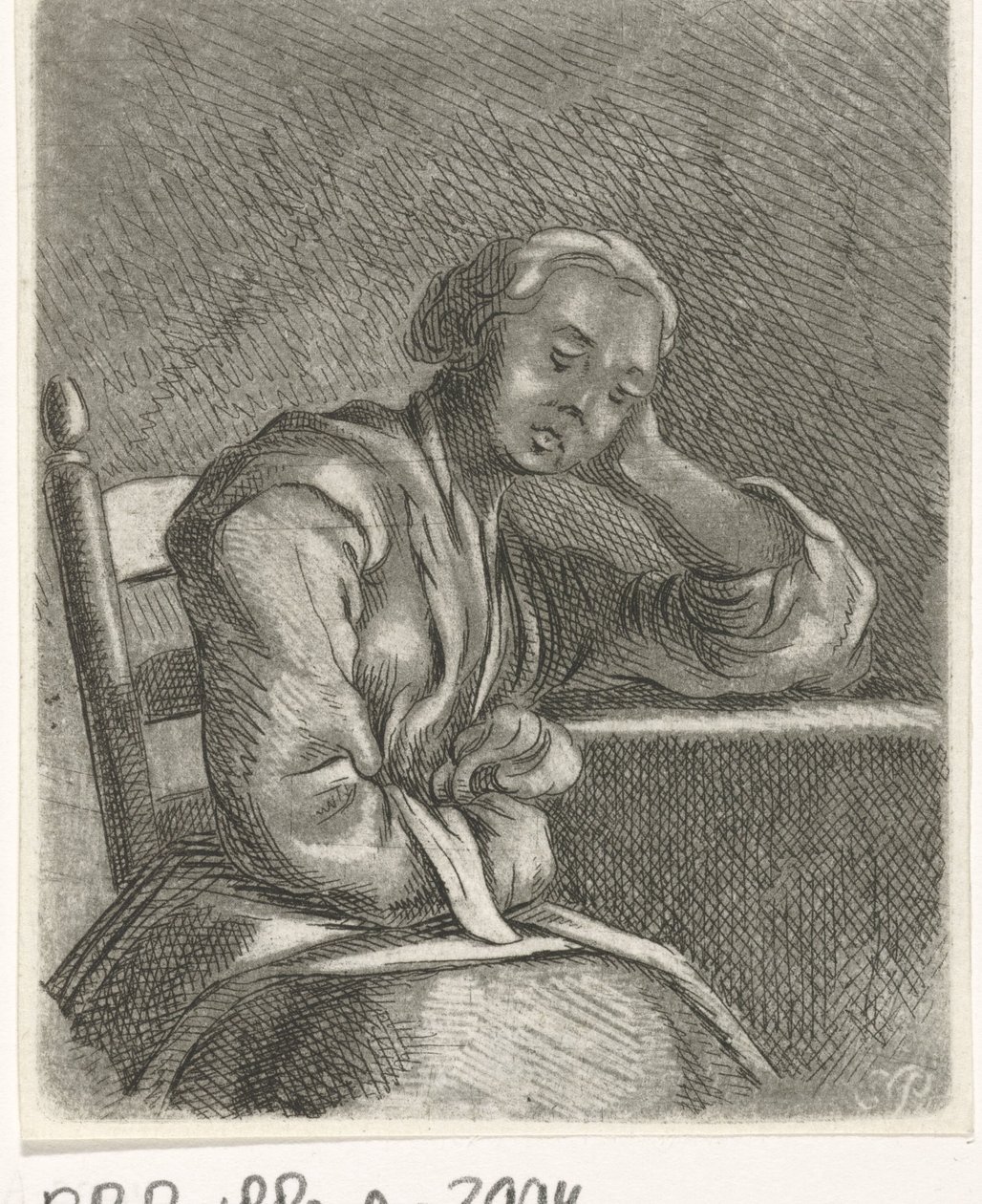 Sovande flicka vid bordet av Caspar Jacobsz. Philips