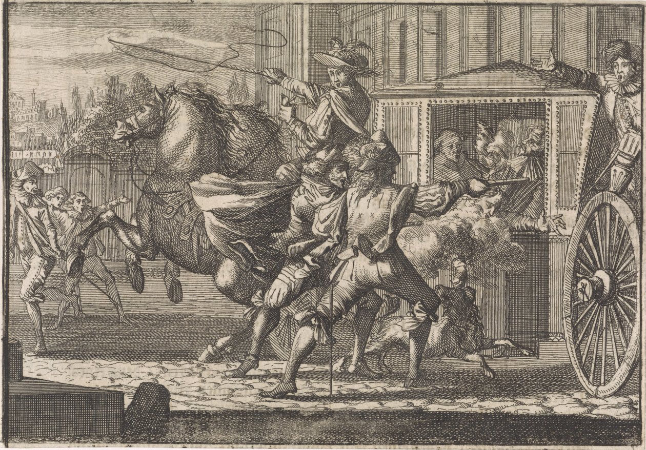 Attack mot Nicolau Monteiro, Prior av Cedofeita, på Roms gator av Caspar Luyken (attributed to)