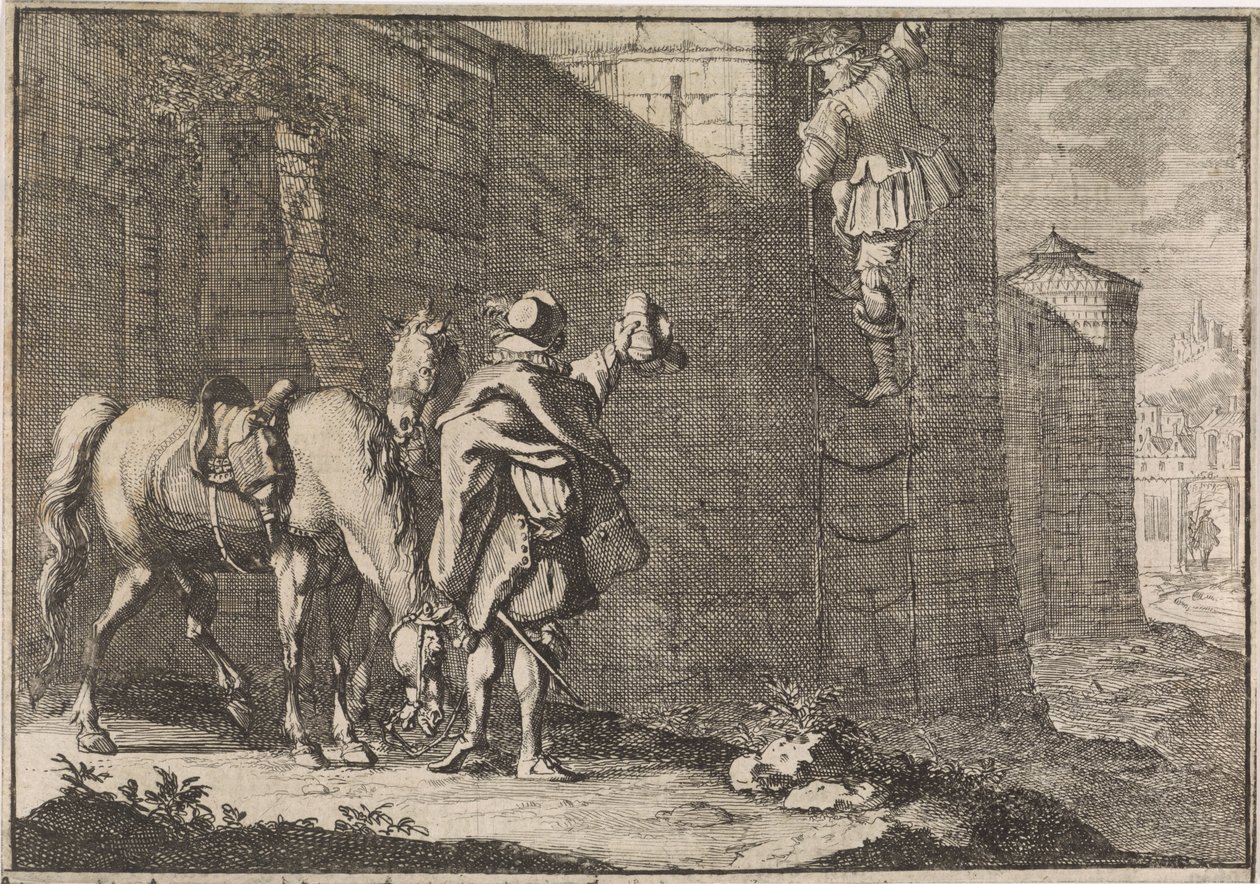 General Hans Georg von Arnim-Boitzenburg flyr från fängelset via en replastare, 1638 av Caspar Luyken (attributed to)