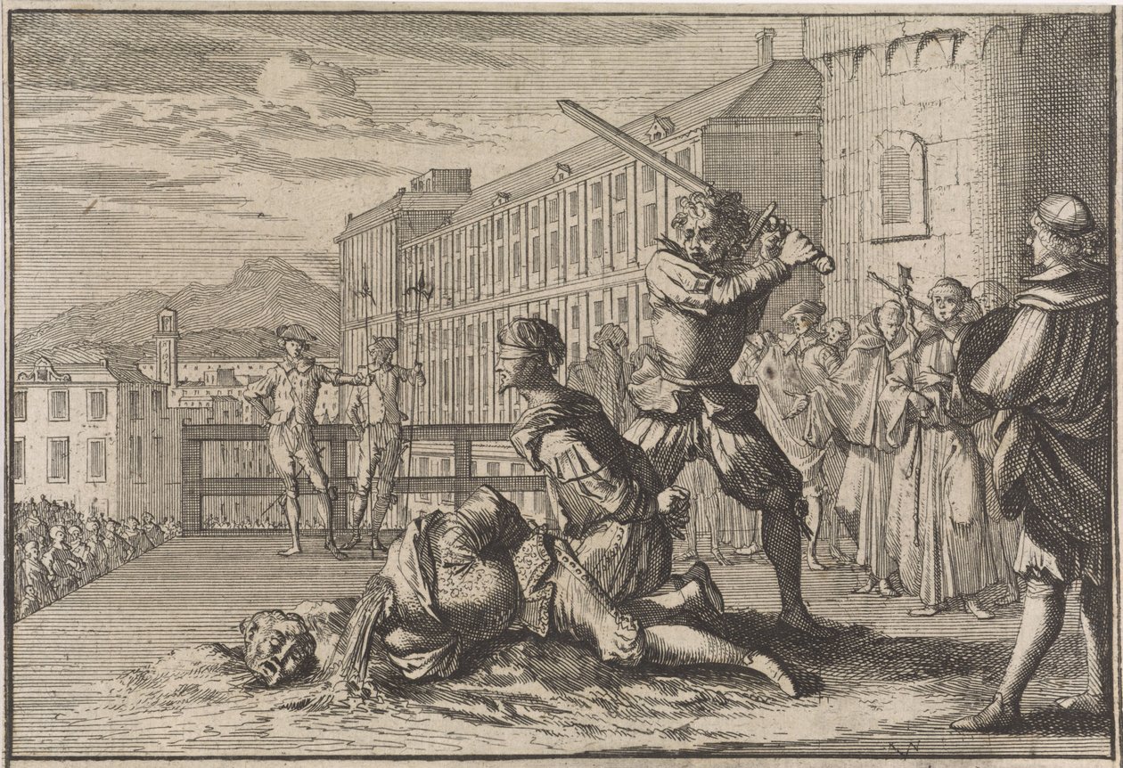 Halshuggning av markisen av Cinq-Mars och François De Thou, 1642 av Caspar Luyken (attributed to)