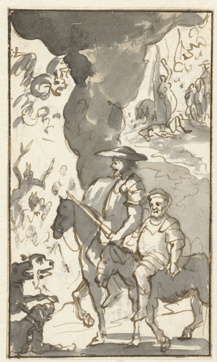 Don Quichotte och Sancho Panza kör förbi en smedsbutik Design för den femte volymen av Histoire de l