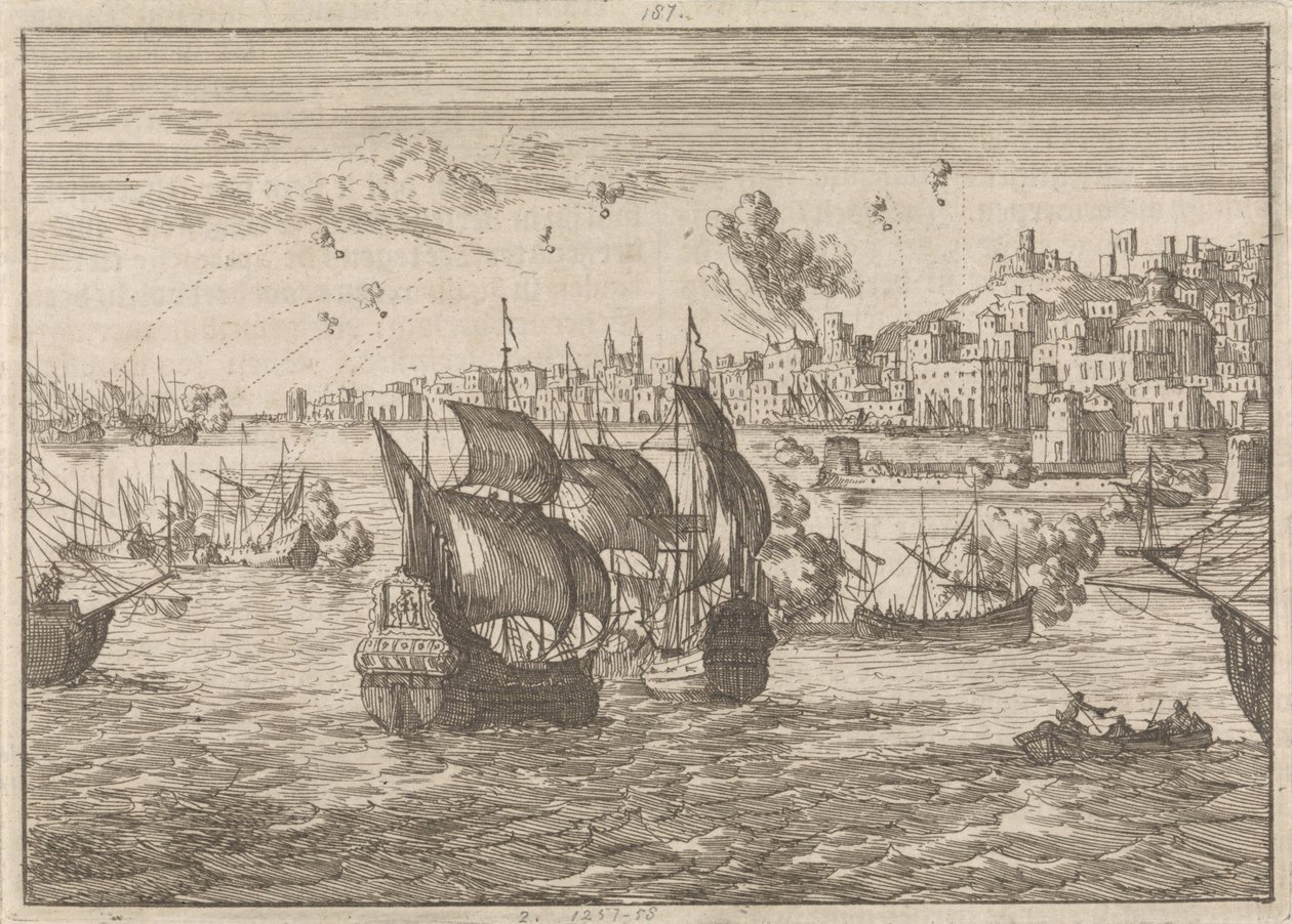 Genua bombarderades av den franska flottan, 1684 av Caspar Luyken