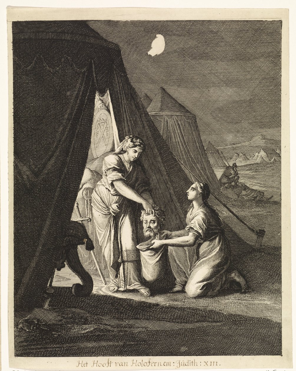 Judith stoppar Holofernes huvud i en påse av Caspar Luyken