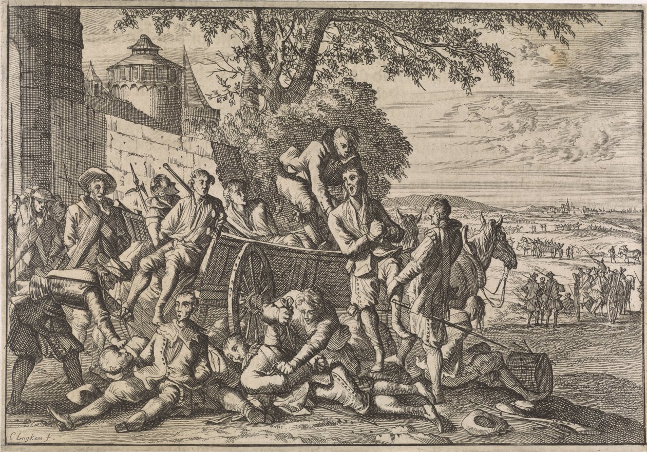 Spanska soldater lastas på vagnar och förs bort, 1641 av Caspar Luyken