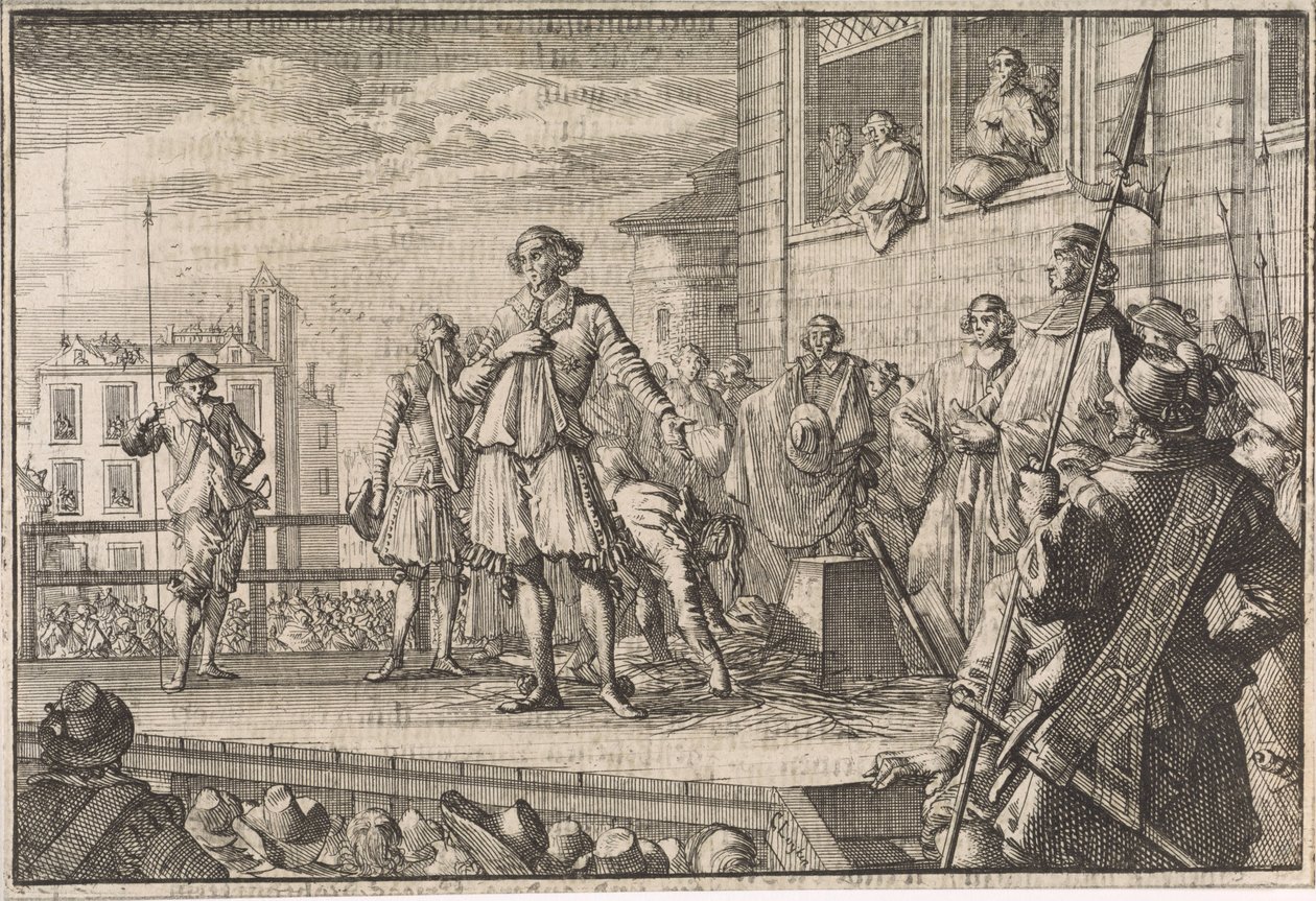 Thomas Wentworth, Earl of Strafford tilltalar folket från ställningen, 1641 av Caspar Luyken