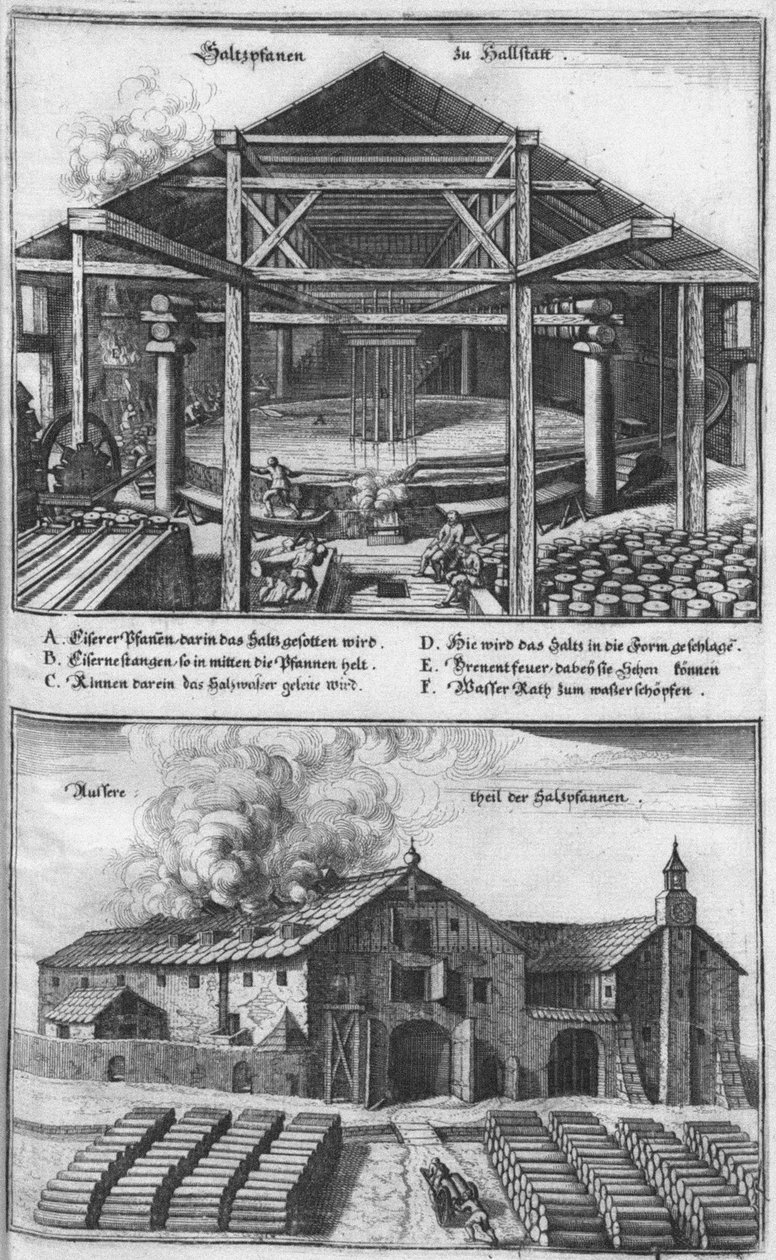 Die Saltzpan zu Hallstätt. Från: Provinsens topografi, 1679 av Caspar Merian