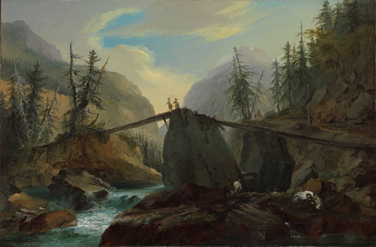 Träspång över Lütschine nära Gsteig, 1774. av Caspar Wolf