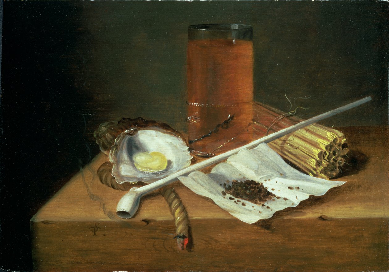 Stilleben med rökbehov, 1659 (panel) av Casparus Smits