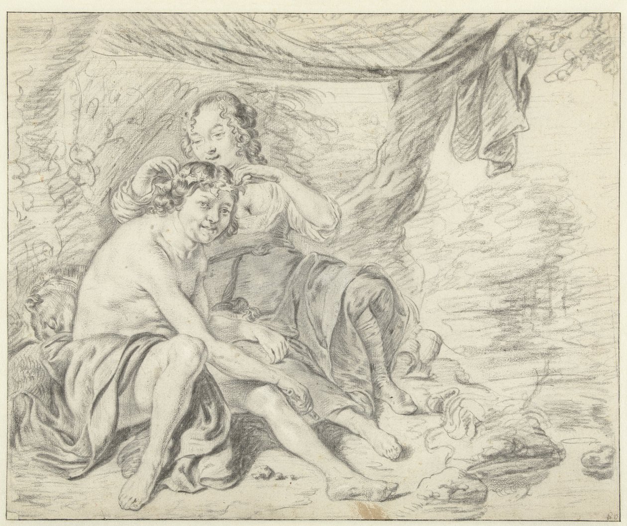 Herdinna som kröner en herde med en lagerkrans av Casper Casteleyn (attributed to)